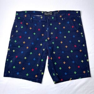 Raw Yarn Industries Mens Rainbow Bumblebee Stretch Twill Shorts Size 36 Navy